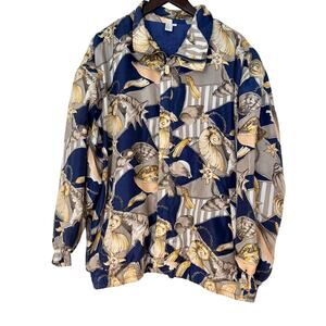 Vintage 80s Fuda Nautical Celestial Silk Track Bomber Jacket